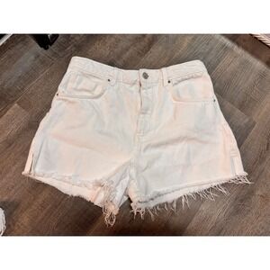 Zara Womens White High Waisted Raw Hem Denim Shorts Size 8 Frayed Cotton